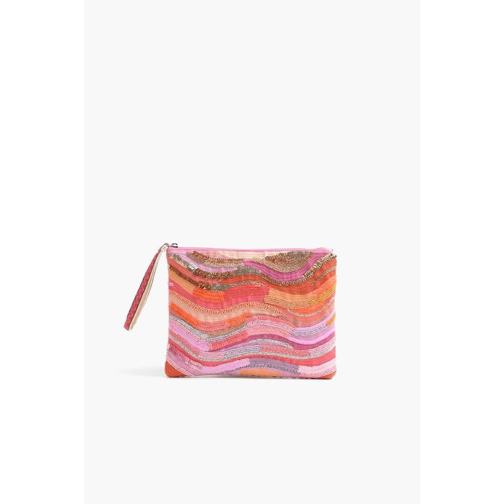 NEW AMERICA & BEYOND women's ombre embellished top zip clutch in orange / mauve
